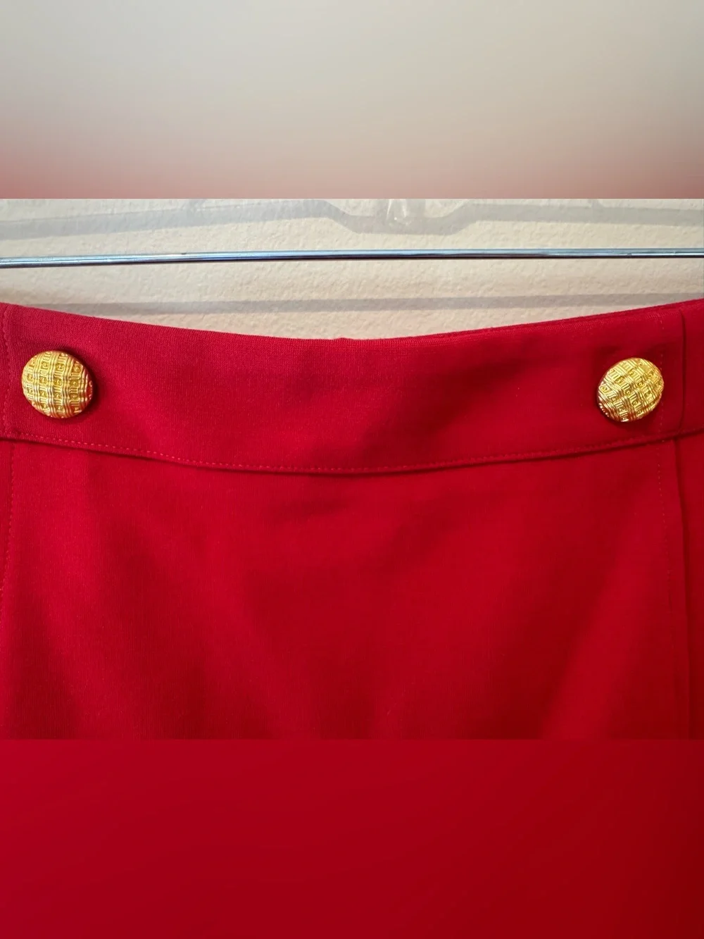 CAbi Red Women's Skirt with Gold Accent Buttons